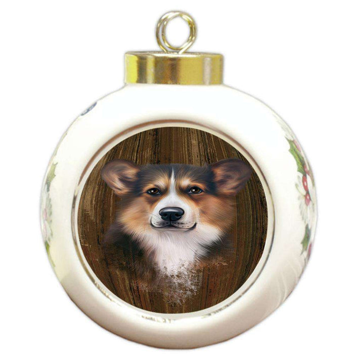 Rustic Corgi Dog Round Ball Christmas Ornament RBPOR50548