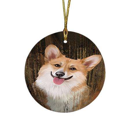 Rustic Corgi Dog Round Flat Christmas Ornament RFPOR50376