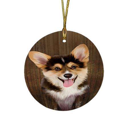 Rustic Corgi Dog Round Flat Christmas Ornament RFPOR50377