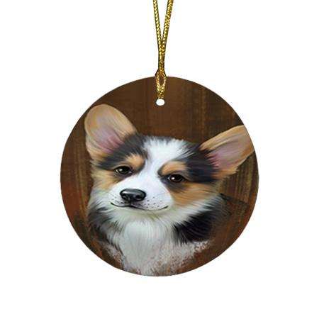 Rustic Corgi Dog Round Flat Christmas Ornament RFPOR50378