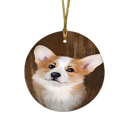 Rustic Corgi Dog Round Flat Christmas Ornament RFPOR50379