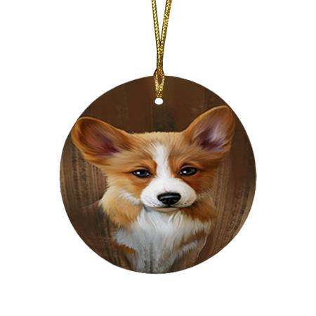 Rustic Corgi Dog Round Flat Christmas Ornament RFPOR50380