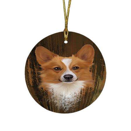 Rustic Corgi Dog Round Flat Christmas Ornament RFPOR50536
