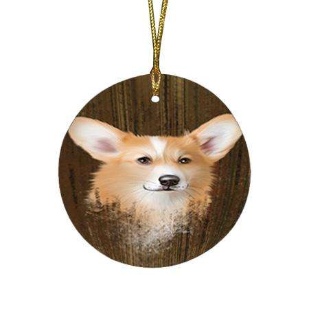 Rustic Corgi Dog Round Flat Christmas Ornament RFPOR50537
