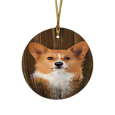 Rustic Corgi Dog Round Flat Christmas Ornament RFPOR50538