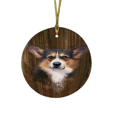 Rustic Corgi Dog Round Flat Christmas Ornament RFPOR50539