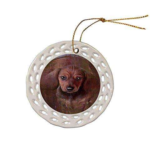 Rustic Dachshund Dog Ceramic Doily Ornament DPOR48219