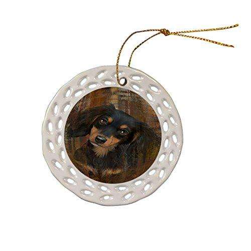 Rustic Dachshund Dog Ceramic Doily Ornament DPOR48220