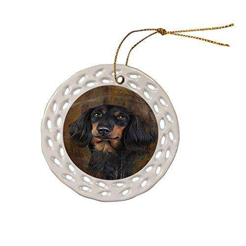 Rustic Dachshund Dog Ceramic Doily Ornament DPOR48221