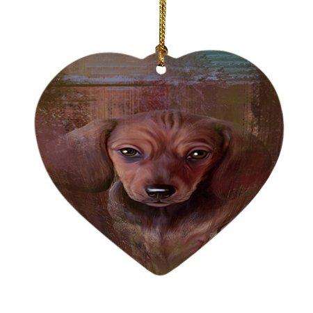 Rustic Dachshund Dog Heart Christmas Ornament HPOR48219