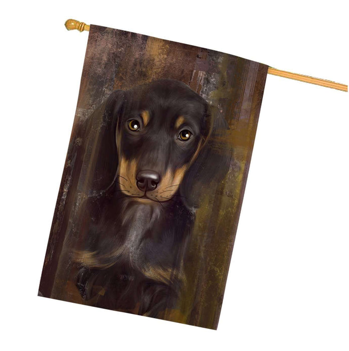 Rustic Dachshund Dog House Flag FLG48370