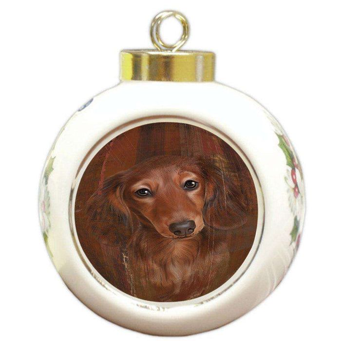 Rustic Dachshund Dog Round Ball Christmas Ornament RBPOR48218