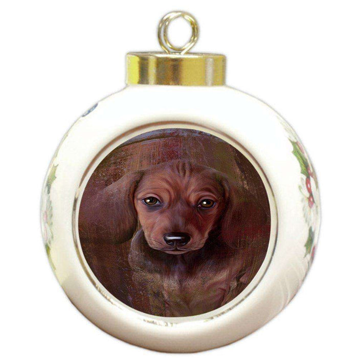 Rustic Dachshund Dog Round Ball Christmas Ornament RBPOR48219