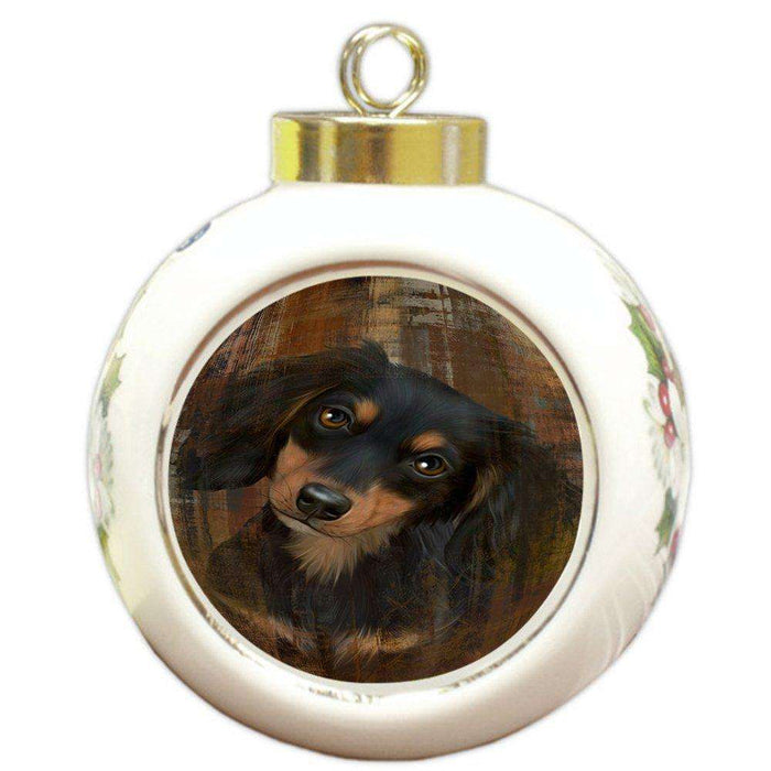 Rustic Dachshund Dog Round Ball Christmas Ornament RBPOR48220