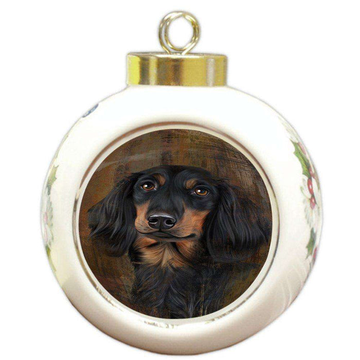 Rustic Dachshund Dog Round Ball Christmas Ornament RBPOR48221
