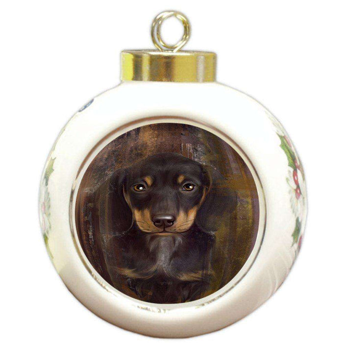 Rustic Dachshund Dog Round Ball Christmas Ornament RBPOR48222