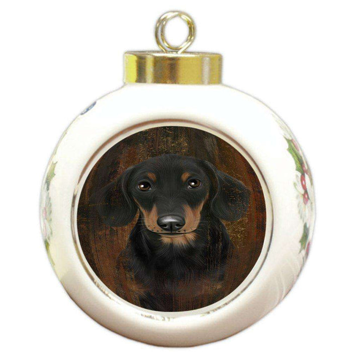 Rustic Dachshund Dog Round Ball Christmas Ornament RBPOR48223