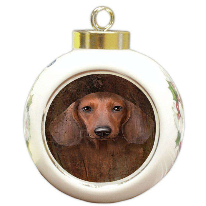 Rustic Dachshund Dog Round Ball Christmas Ornament RBPOR48224