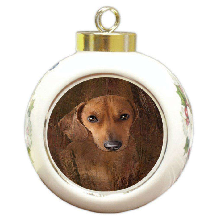 Rustic Dachshund Dog Round Ball Christmas Ornament RBPOR48225
