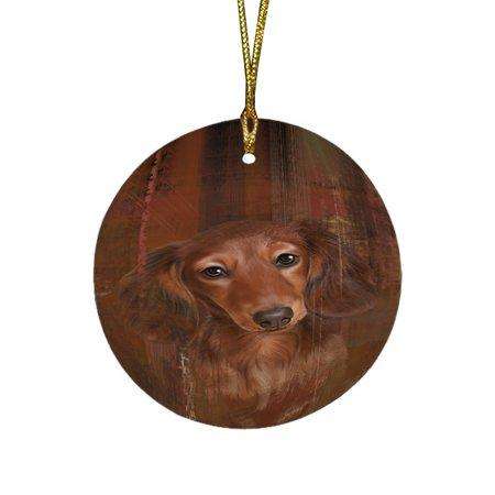 Rustic Dachshund Dog Round Christmas Ornament RFPOR48209