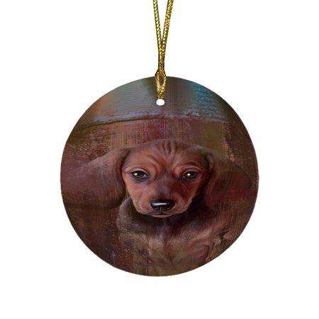 Rustic Dachshund Dog Round Christmas Ornament RFPOR48210