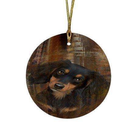 Rustic Dachshund Dog Round Christmas Ornament RFPOR48211