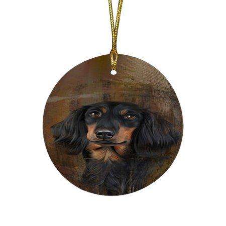 Rustic Dachshund Dog Round Christmas Ornament RFPOR48212