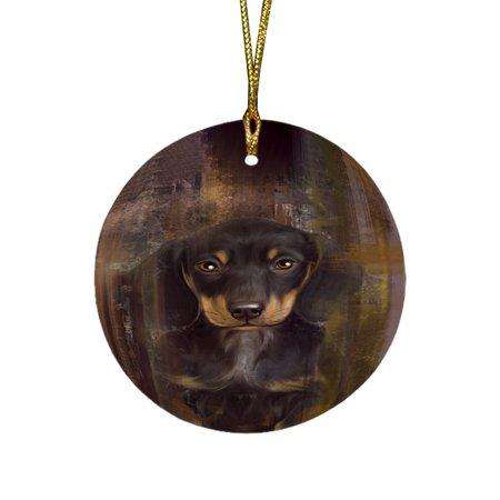 Rustic Dachshund Dog Round Christmas Ornament RFPOR48213