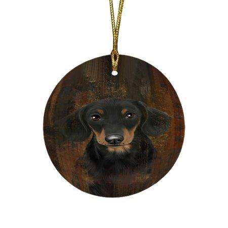 Rustic Dachshund Dog Round Christmas Ornament RFPOR48214