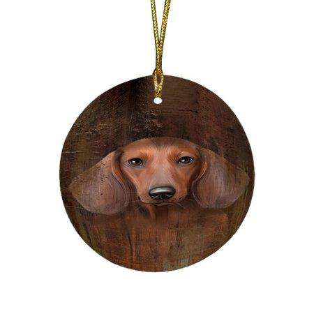 Rustic Dachshund Dog Round Christmas Ornament RFPOR48215