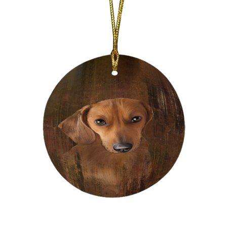 Rustic Dachshund Dog Round Christmas Ornament RFPOR48216