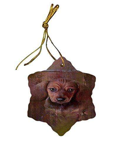 Rustic Dachshund Dog Star Porcelain Ornament SPOR48211