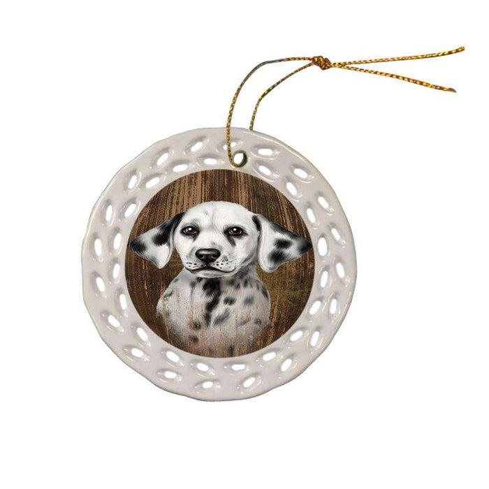 Rustic Dalmatian Dog Ceramic Doily Ornament DPOR50393