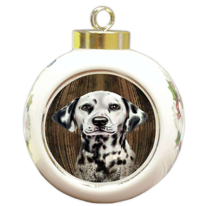 Rustic Dalmatian Dog Round Ball Christmas Ornament RBPOR50390