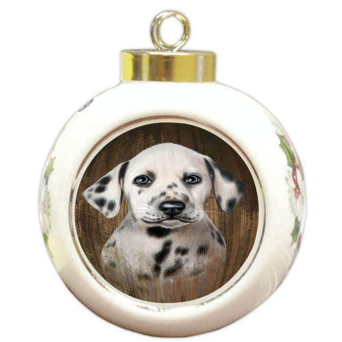 Rustic Dalmatian Dog Round Ball Christmas Ornament RBPOR50391