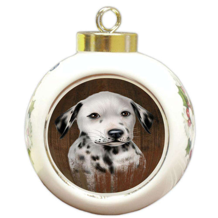 Rustic Dalmatian Dog Round Ball Christmas Ornament RBPOR50392