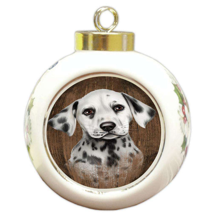 Rustic Dalmatian Dog Round Ball Christmas Ornament RBPOR50394