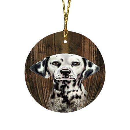 Rustic Dalmatian Dog Round Flat Christmas Ornament RFPOR50381