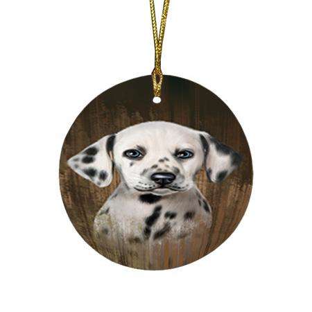 Rustic Dalmatian Dog Round Flat Christmas Ornament RFPOR50382