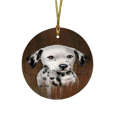 Rustic Dalmatian Dog Round Flat Christmas Ornament RFPOR50383
