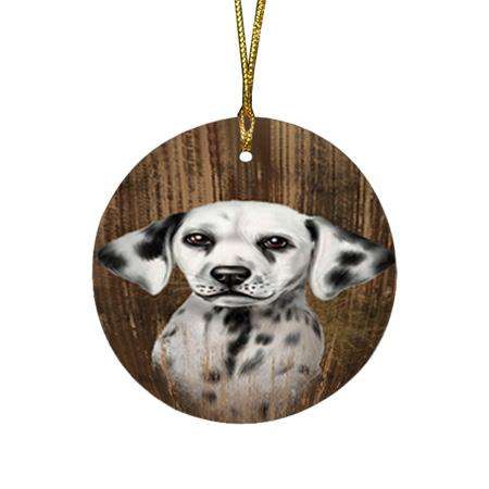 Rustic Dalmatian Dog Round Flat Christmas Ornament RFPOR50384
