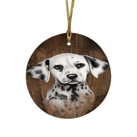 Rustic Dalmatian Dog Round Flat Christmas Ornament RFPOR50385