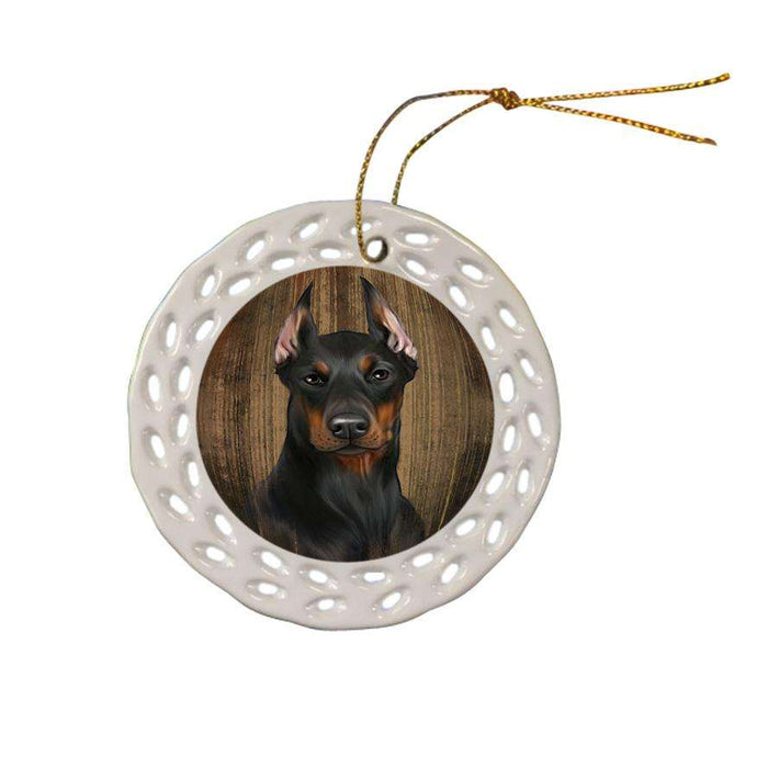 Rustic Doberman Pinscher Dog Ceramic Doily Ornament DPOR50395