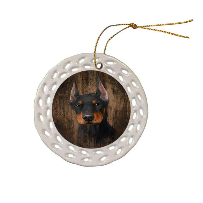 Rustic Doberman Pinscher Dog Ceramic Doily Ornament DPOR50396