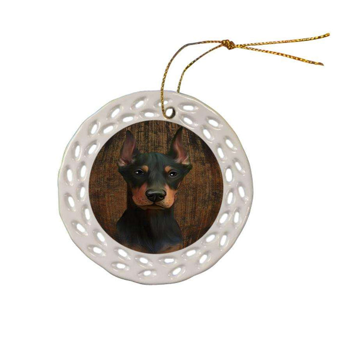Rustic Doberman Pinscher Dog Ceramic Doily Ornament DPOR50398