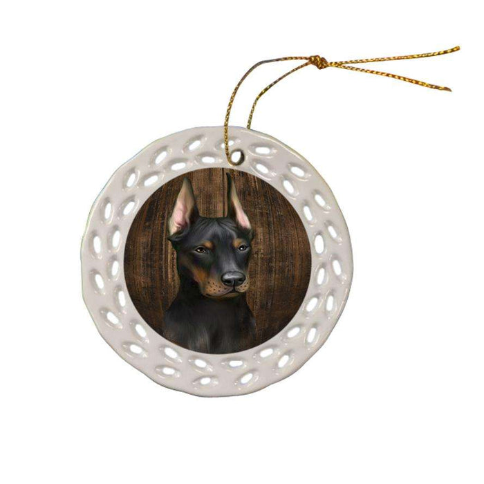 Rustic Doberman Pinscher Dog Ceramic Doily Ornament DPOR50399