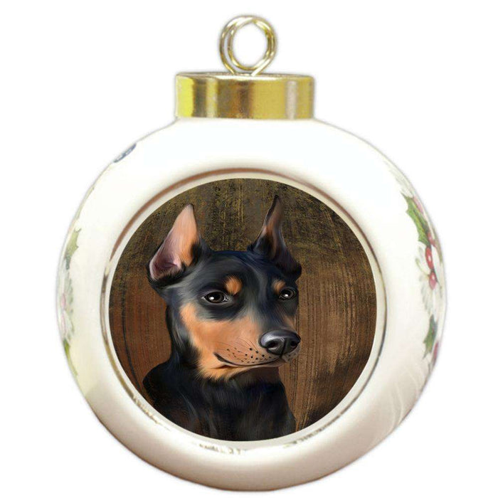 Rustic Doberman Pinscher Dog Round Ball Christmas Ornament RBPOR50397