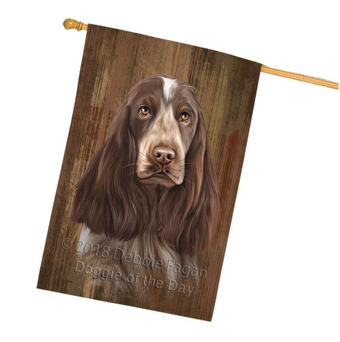 Rustic English Cocker Spaniel Dog House Flag FLG50579