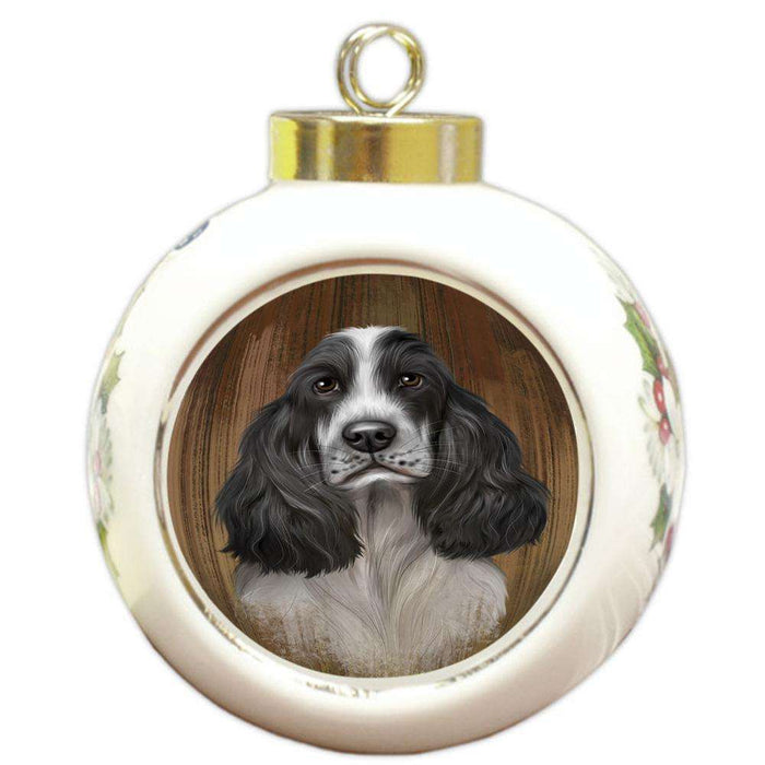 Rustic English Cocker Spaniel Dog Round Ball Christmas Ornament RBPOR50549