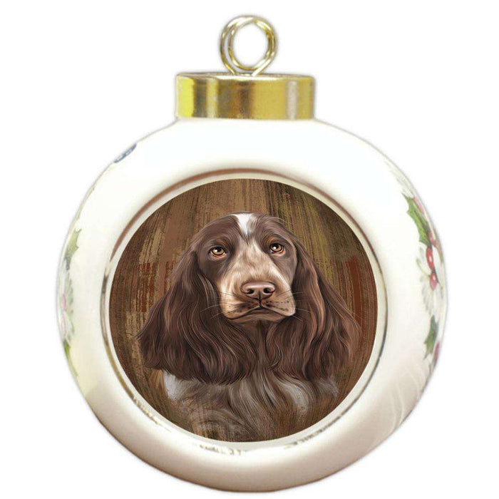 Rustic English Cocker Spaniel Dog Round Ball Christmas Ornament RBPOR50550